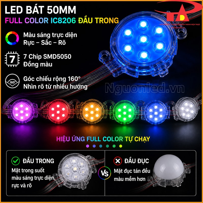 Đèn LED bát F50 Full Color 8206 đầu trong phát xanh dương cùng dãy bóng đổi nhiều màu