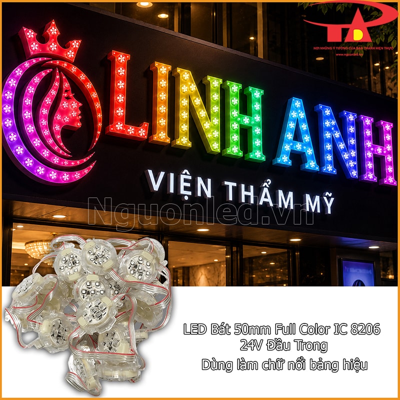 Biển hiệu trang trí bằng LED bát 50mm Full Color IC8206 đầu trong chạy theo đường viền