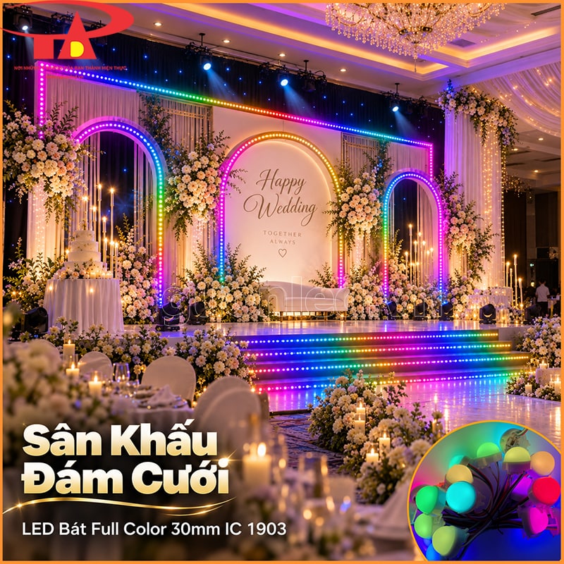 Sân khấu trang trí bằng LED bát F30 Full Color IC1903 trên phông nền