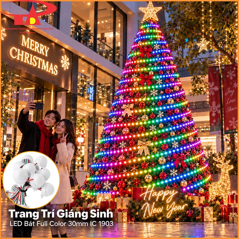 Cây thông trang trí bằng LED bát Full Color 30mm với nhiều điểm màu