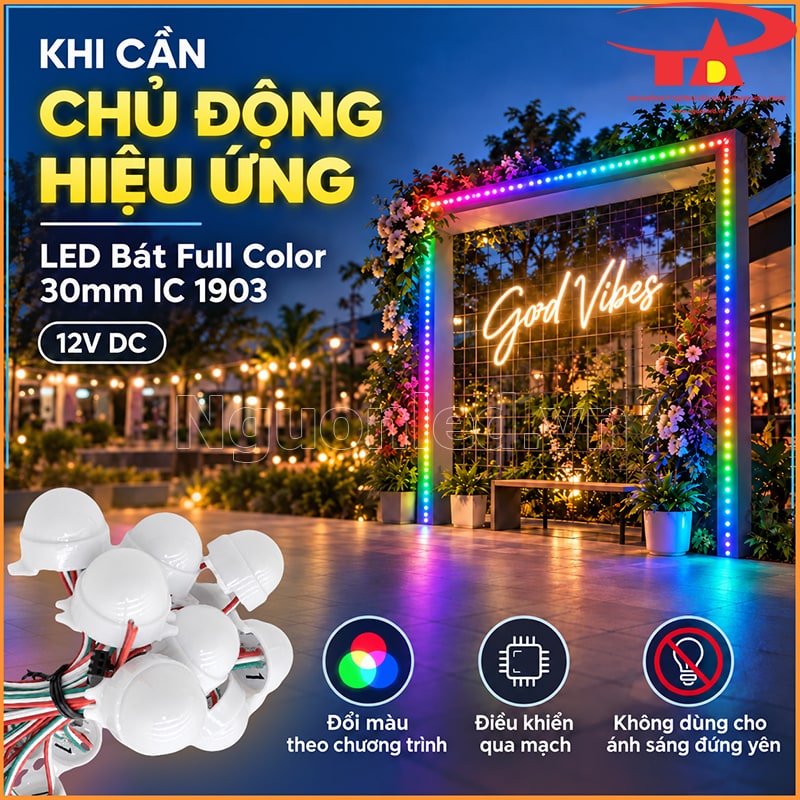 Dây LED bát Full Color 30mm chạy hiệu ứng màu qua mạch điều khiển IC1903