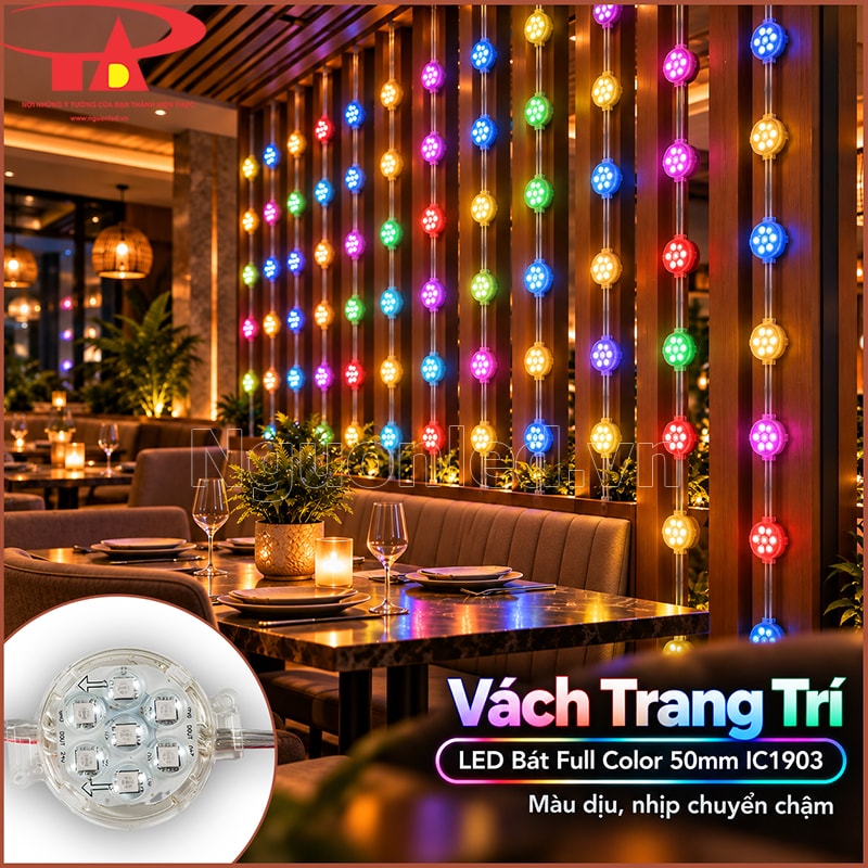Vách trang trí nội thất bố trí LED bát Full Color F50 với các điểm màu