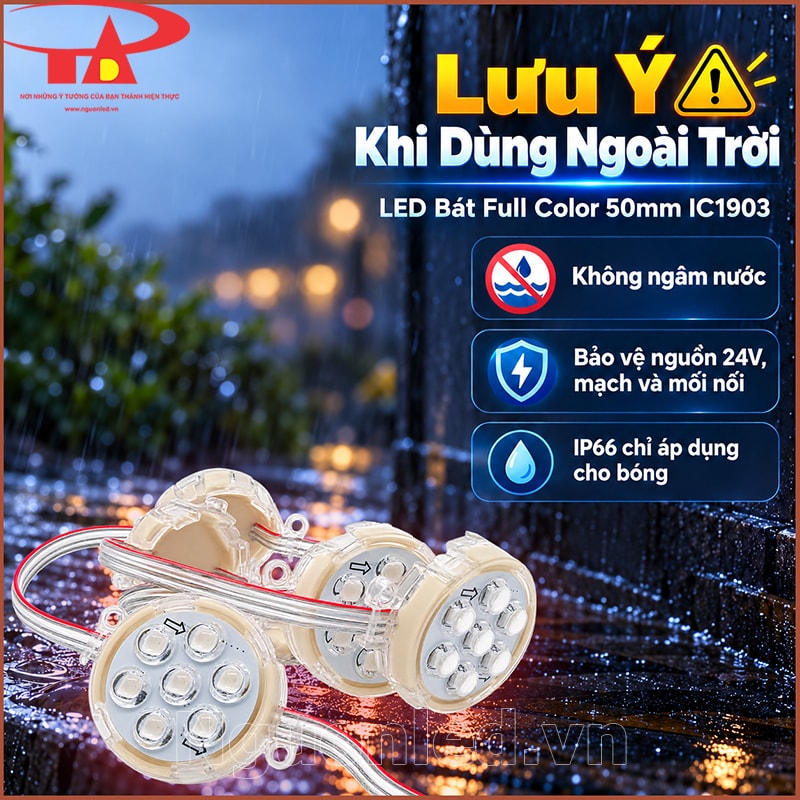 Bóng LED bát Full Color 50mm đầu trong sử dụng tại khu vực ngoài trời