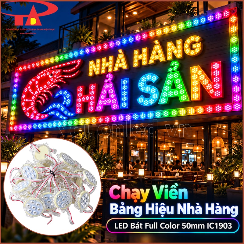 Bảng hiệu chữ lớn dùng bóng LED bát 50mm IC1903 tạo các điểm sáng đổi màu