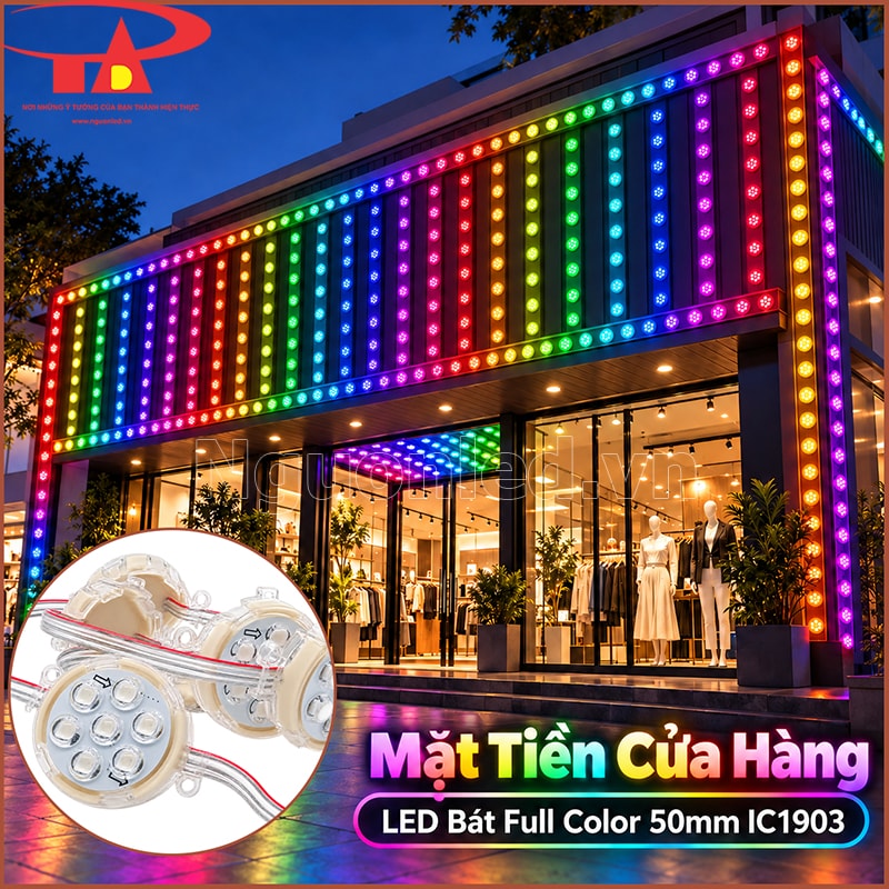 Mặt tiền cửa hàng trang trí bằng nhiều hàng LED bát Full Color 50mm