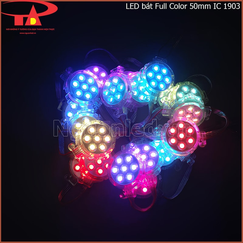 Cụm LED bát 50mm đổi màu với các điểm sáng tròn qua nắp trong