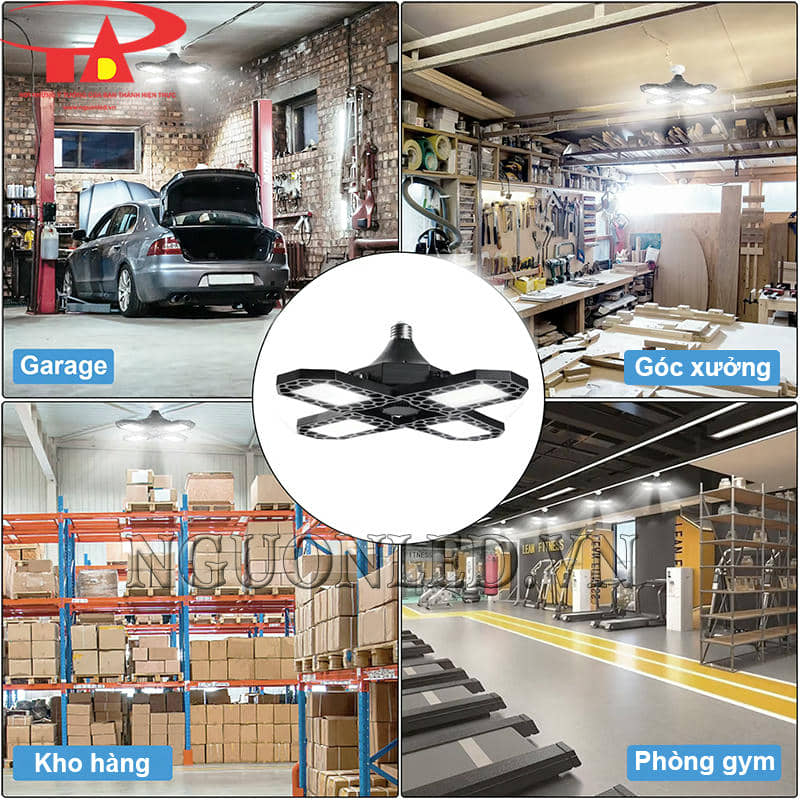 Đèn led nhà xưởng cánh quạt 100W dùng cho kho hàng, khu sản xuất, garage, phòng gym