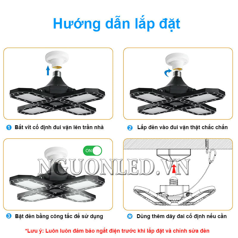 Hướng dẫn lắp đặt đèn led nhà xưởng cánh quạt 100W đơn giản