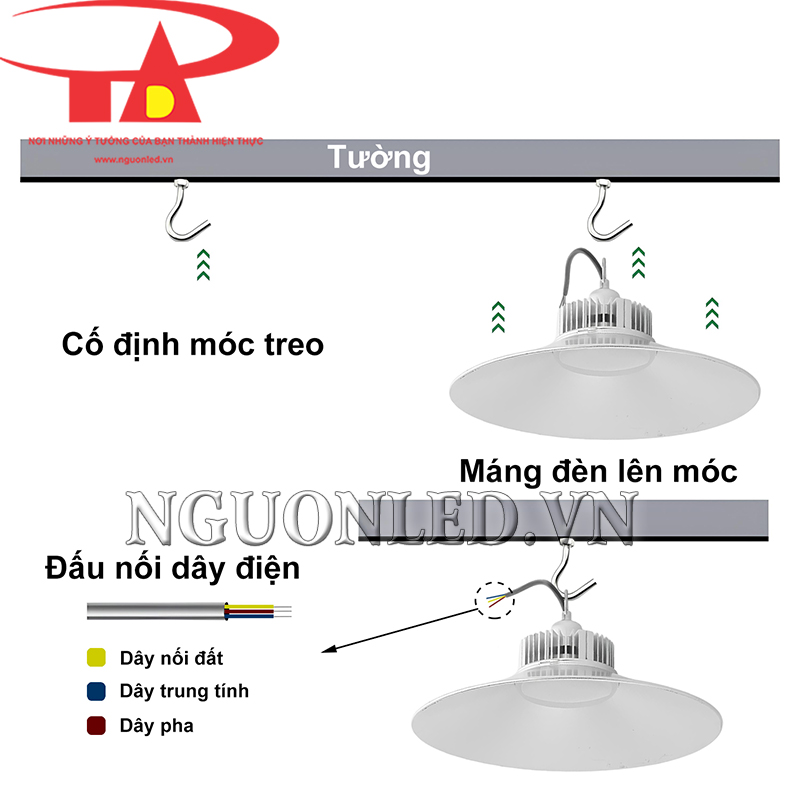 Hướng dẫn lắp đặt đèn led nhà xưởng 100W móc treo chi tiết