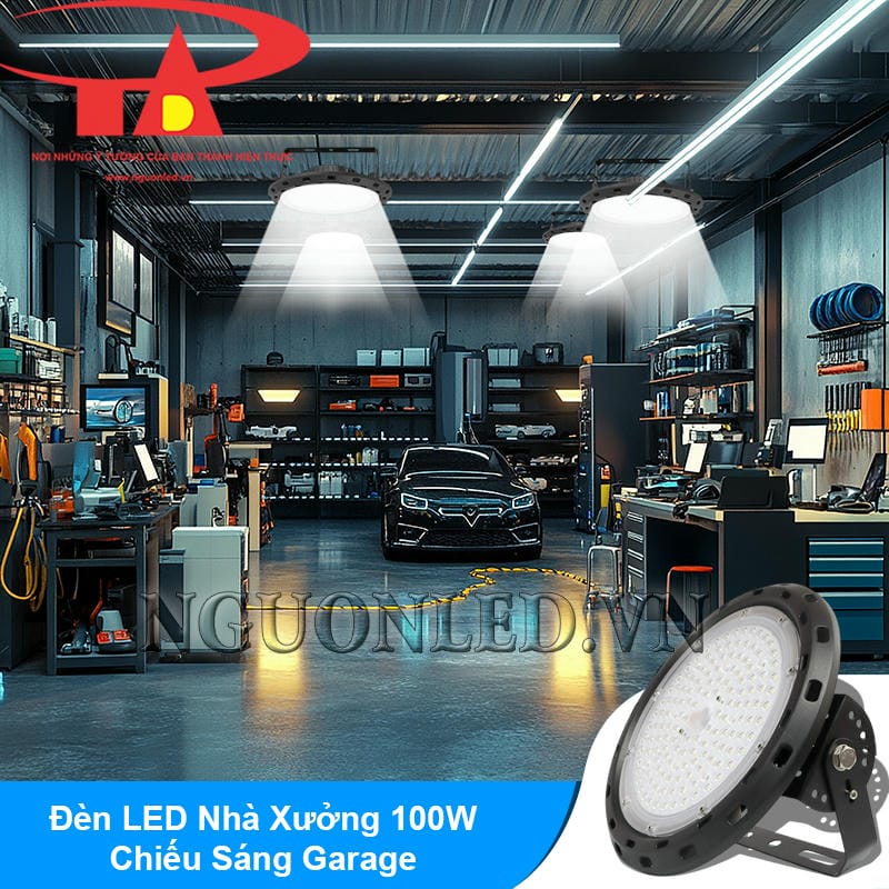 Đèn led highbay UFO 100W sử dụng cho garage ô tô