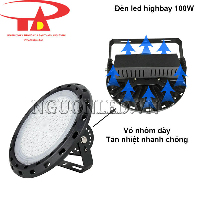 Đèn led highbay 100W UFO vỏ nhôm dày, tản nhiệt tốt