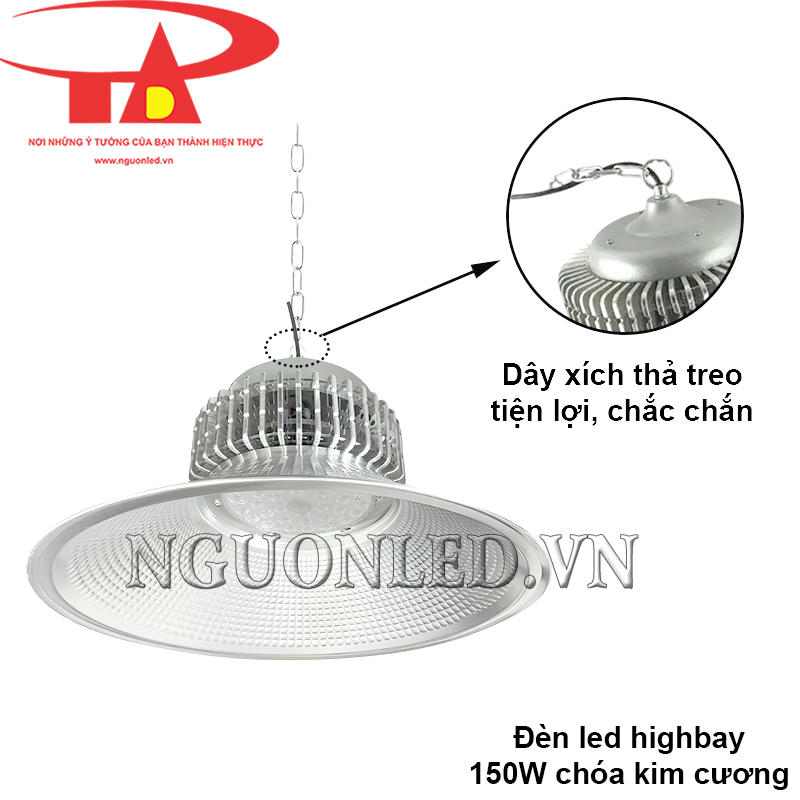 Dây xích thả treo dễ dàng lắp đặt cho đèn nhà xưởng 150W