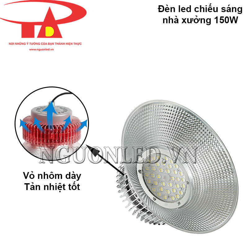 Vỏ nhôm dày của đèn led treo nhà xưởng 150W giúp tản nhiệt tốt