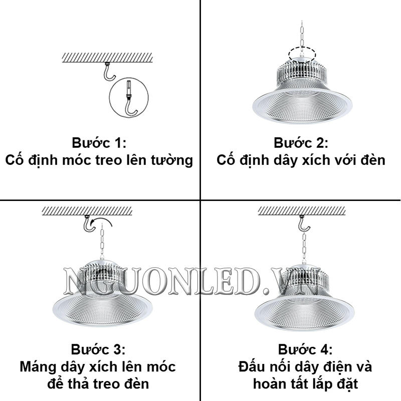 Hướng dẫn lắp đặt đèn led nhà xưởng 200W chóa kim cương chi tiết