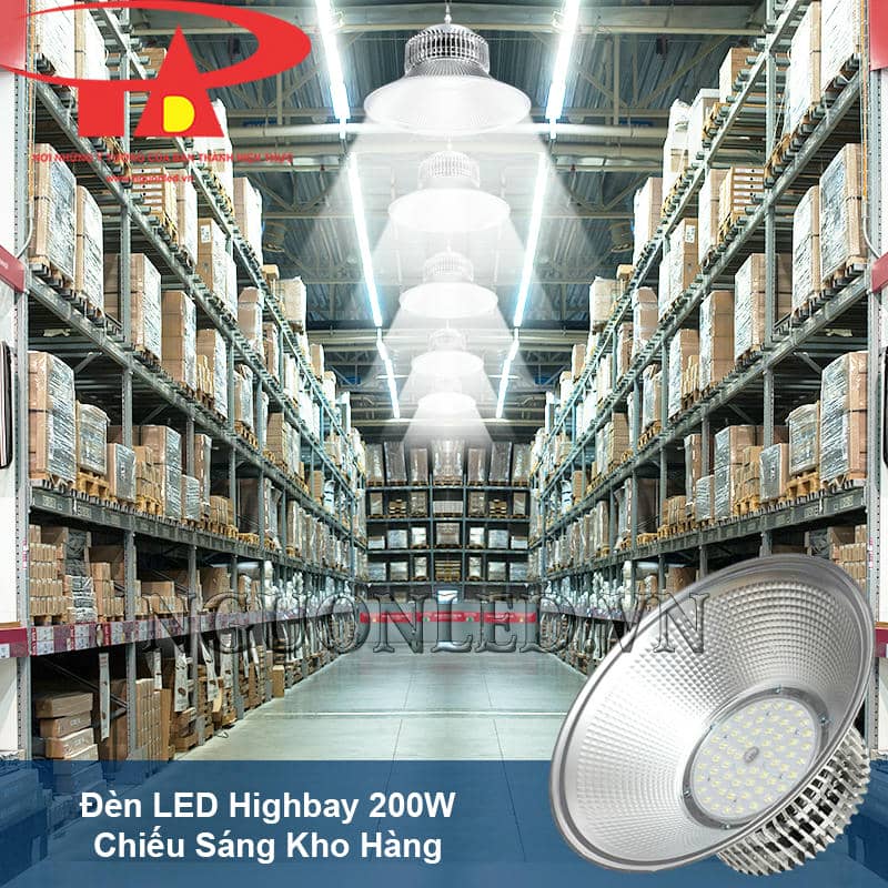 Đèn led highbay 200W ánh sáng phủ đều cho kệ hàng, nhà kho