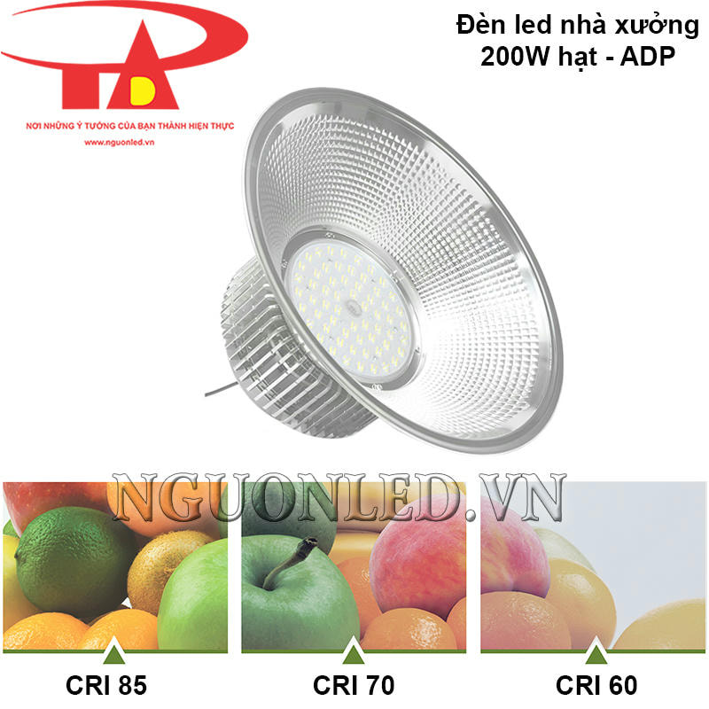 Đèn led nhà xưởng 200W nhiều hạt với chỉ số hoàn màu CRI 85 Ra mang lại ánh sáng trung thực