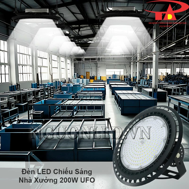 Đèn led chiếu sáng nhà xưởng 200W UFO cao cấp, tiết kiệm điện