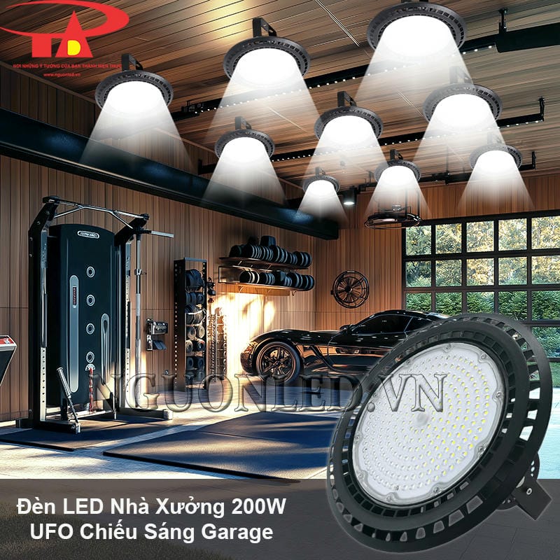 Đèn led nhà xưởng 200W UFO chiếu sáng cho garage ô tô