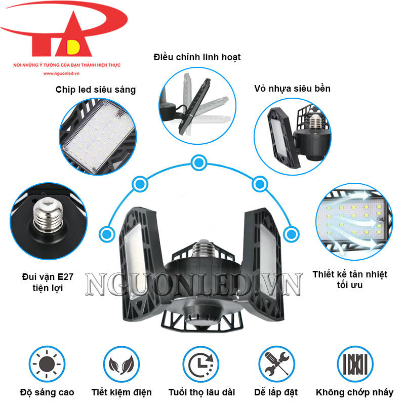 Đèn led nhà xưởng cánh quạt 50W cao cấp, siêu sáng