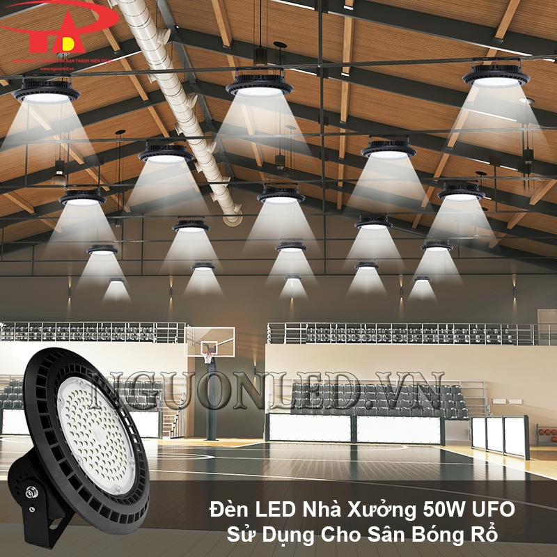 Đèn led nhà xưởng 50W UFO sử dụng cho sân bóng rổ
