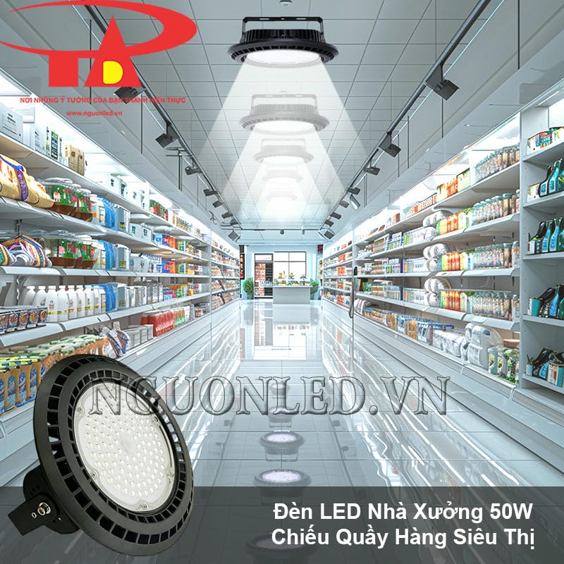 Đèn led lowbay 50W chiếu sáng cho quầy hàng hóa bên trong siêu thị