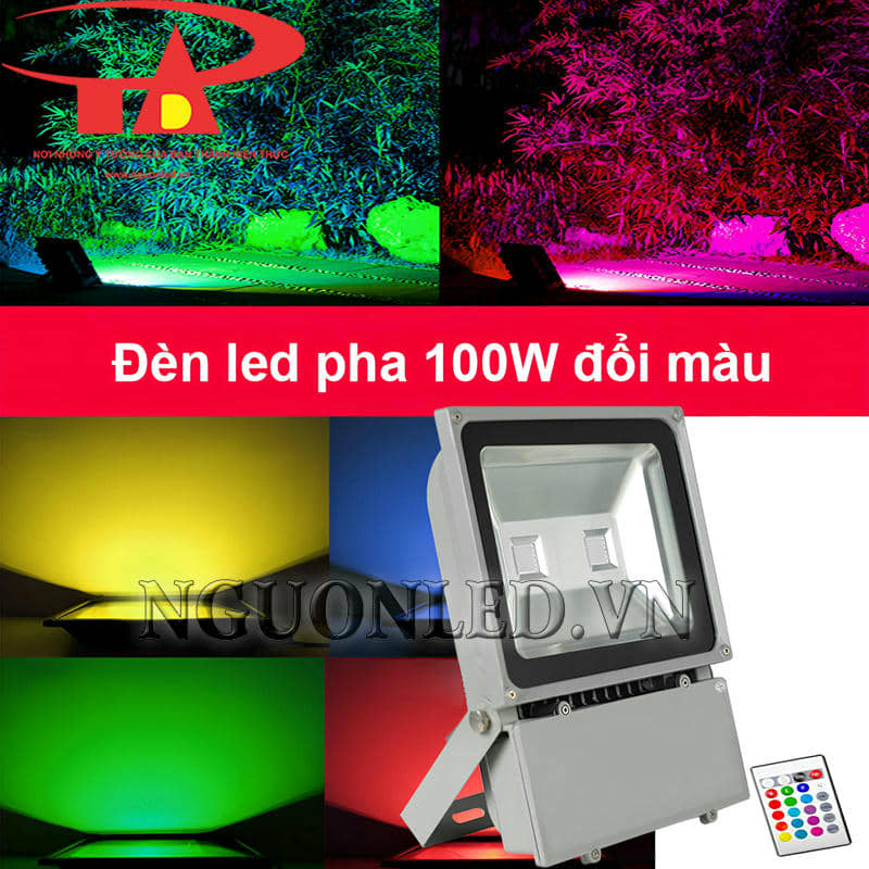 Đèn led pha 100W đủ màu dùng remote