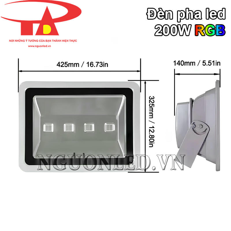 Kích thước của đèn led pha 7 màu 200W