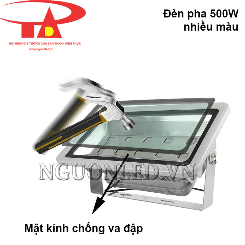 Đèn pha 500W nhiều màu mặt kính cường lực, chống chịu va đập