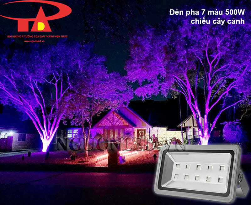 Đèn pha led 500W 7 màu chiếu cây cảnh ngoài trời