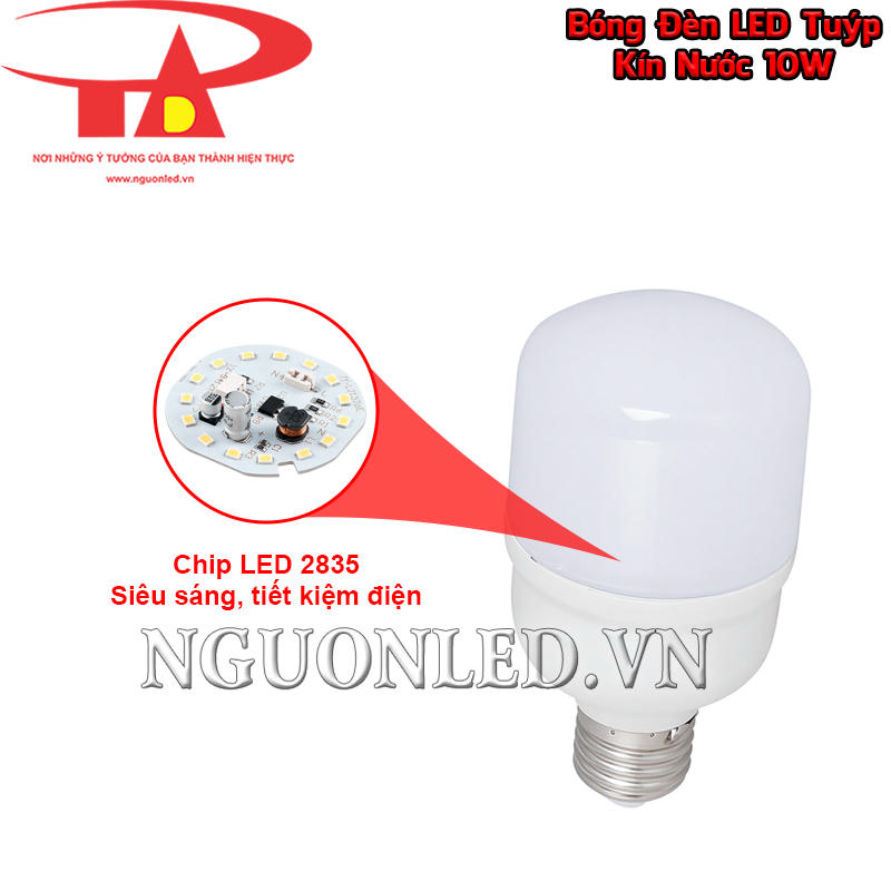 Bóng LED búp kín nước 10W với chip SMD 2835 tạo quang thông 1.000 lm cho nhu cầu chiếu sáng phổ thông