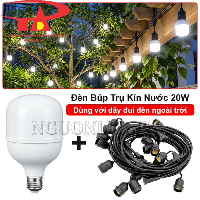 Đèn LED búp 20W kín nước kết hợp dây đui E27 nhiều bóng
