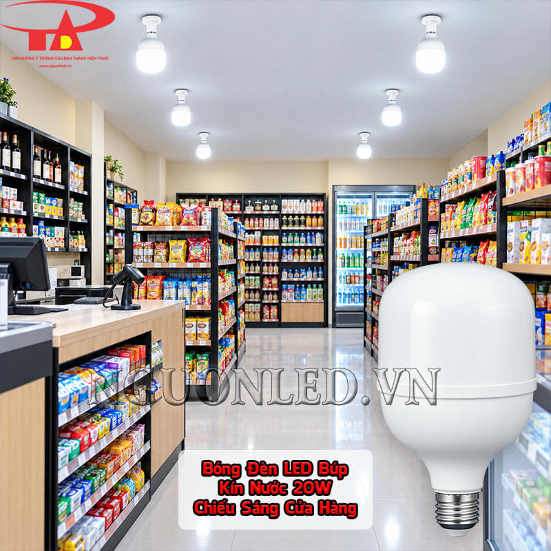 Đèn LED búp kín nước 20W chiếu sáng các dãy kệ trưng bày và quầy thanh toán cửa hàng