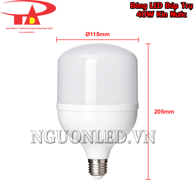 Đèn LED búp 40W kín nước với kích thước rõ ràng để đối chiếu khoảng trống lắp đặt