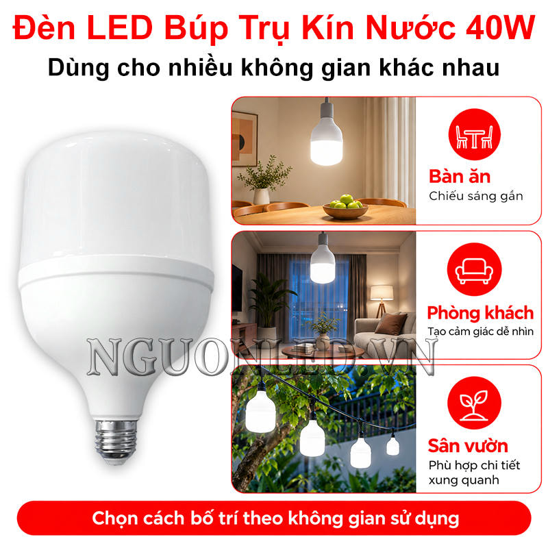 Đèn LED búp kín nước 40W bố trí nhiều không gian khác nhau