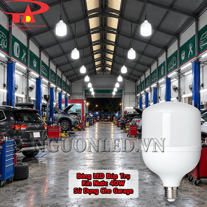 Đèn LED búp trụ kín nước 40W dùng cho garage, hỗ trợ quan sát xe và khu vực thao tác