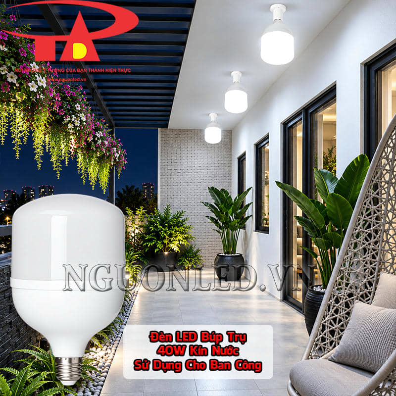 Bóng đèn LED búp trụ kín nước 40W dùng cho ban công và khu sinh hoạt ngoài phòng