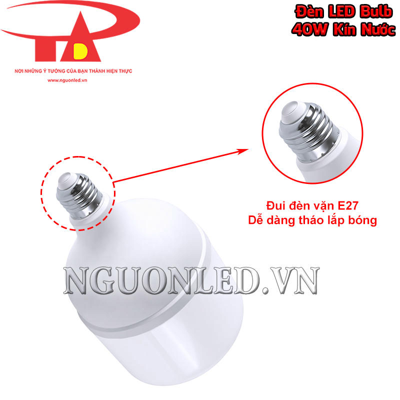 Bóng đèn LED bulb kín nước 40W dùng đui vặn E27 thuận tiện tháo lắp và thay bóng 