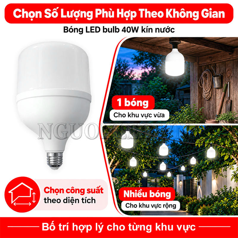 Bóng đèn LED kín nước bố trí với số lượng phù hợp cho từng diện tích