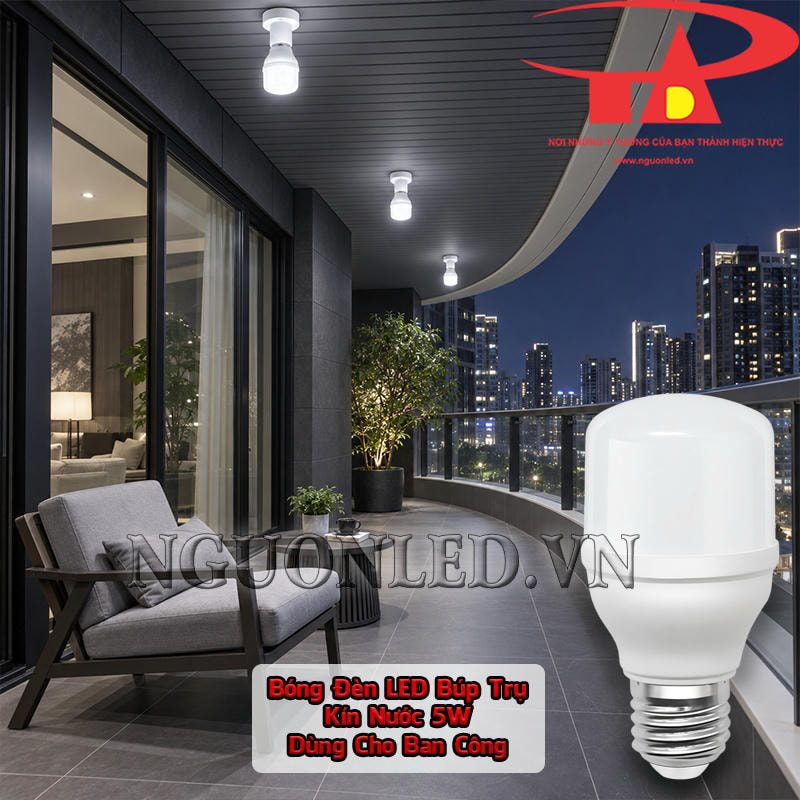 Bóng LED 5W kín nước chiếu sáng ban công có mái che, tạo điểm sáng dọc khu vực hướng ra ngoài