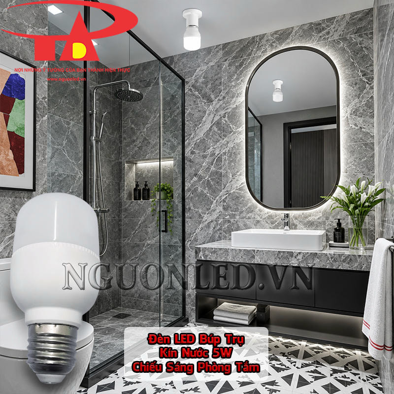 Đèn LED búp trụ kín nước 5W dùng trong nhà tắm để bổ sung ánh sáng quanh gương, tường và trần