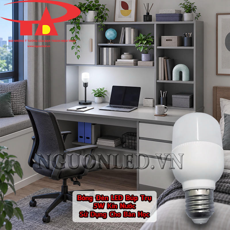 Đèn LED búp trụ kín nước 5W dùng trong đèn bàn, tạo điểm sáng gần cho khu vực học và làm việc
