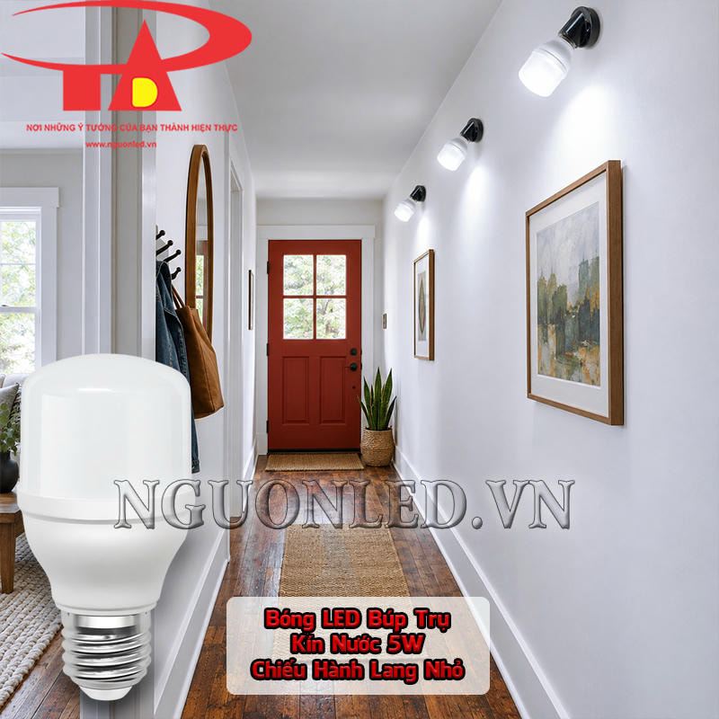 Bóng LED búp kín nước 5W chiếu sáng hành lang nhỏ, tạo chuỗi điểm sáng theo chiều dài lối đi
