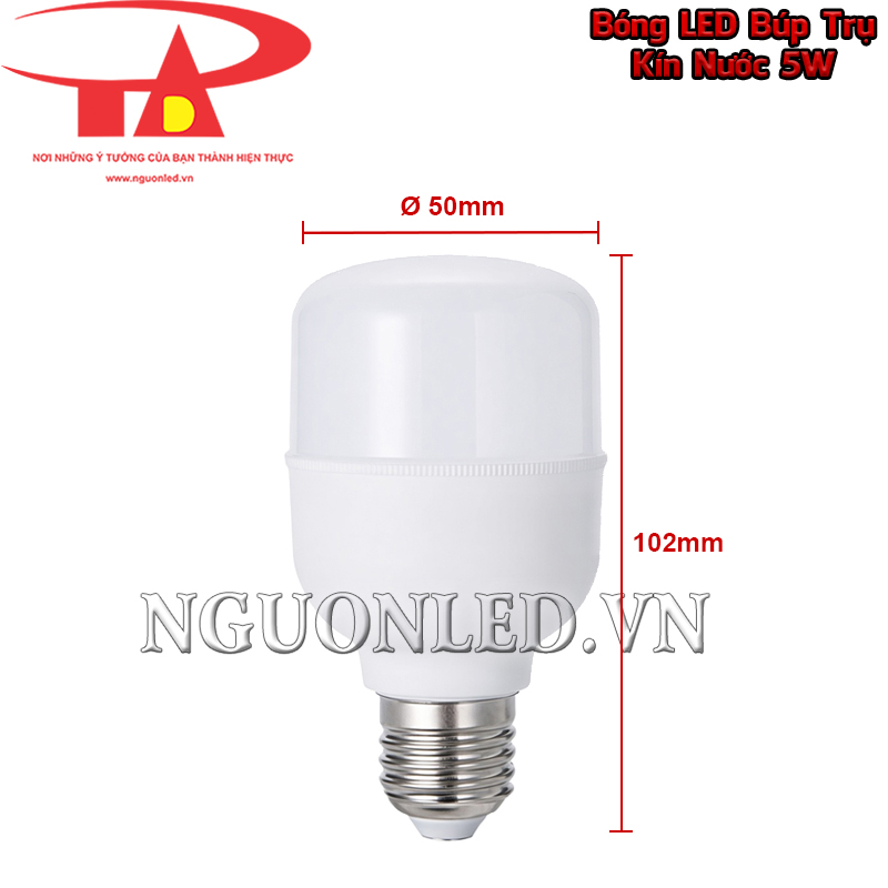 Đèn LED búp trụ kín nước 5W thân bóng gọn với kích thước Ø50 × 102 mm