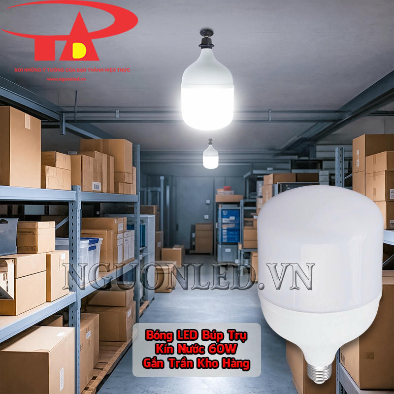Bóng LED búp kín nước 60W sử dụng trong kho hàng với kệ lưu trữ, thùng carton và lối đi