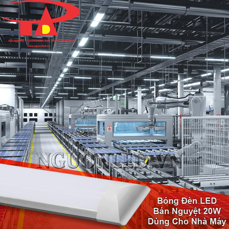 Đèn LED bán nguyệt 20W lắp theo dãy trong khu phụ trợ nhà máy cho lối đi sáng sủa