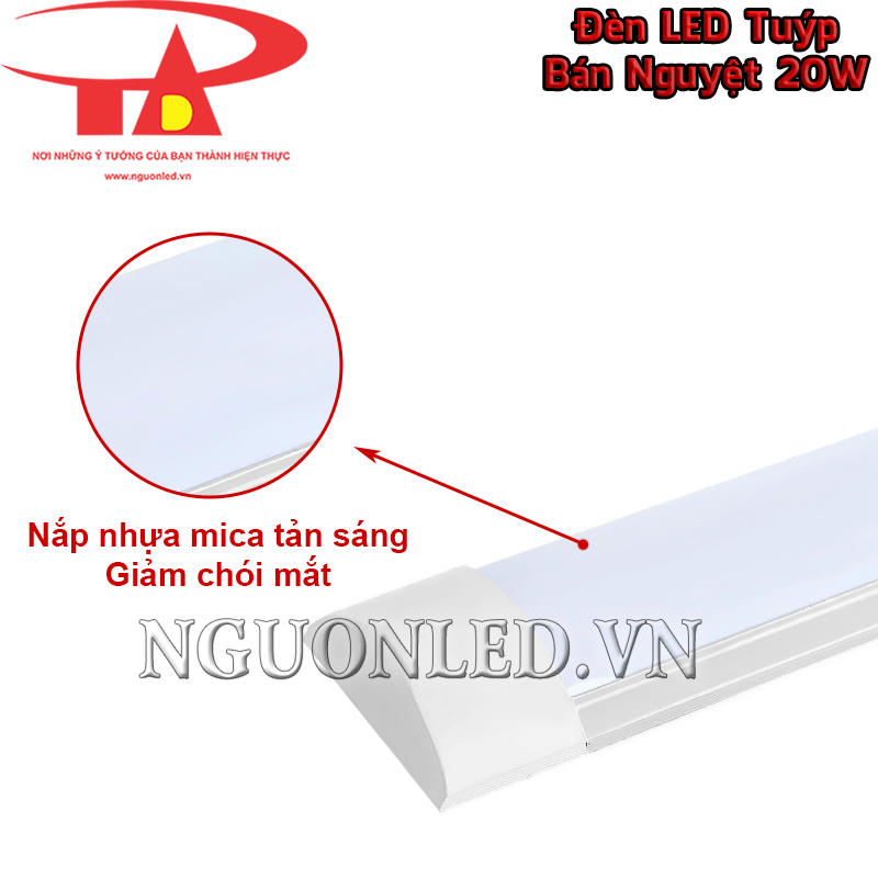 Đèn LED tuýp bán nguyệt 20W nắp nhựa mica chống chói