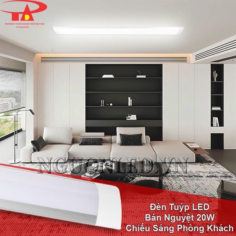 Đèn tuýp LED bán nguyệt 20W gắn trên trần phòng khách hiện đại với ánh sáng trắng