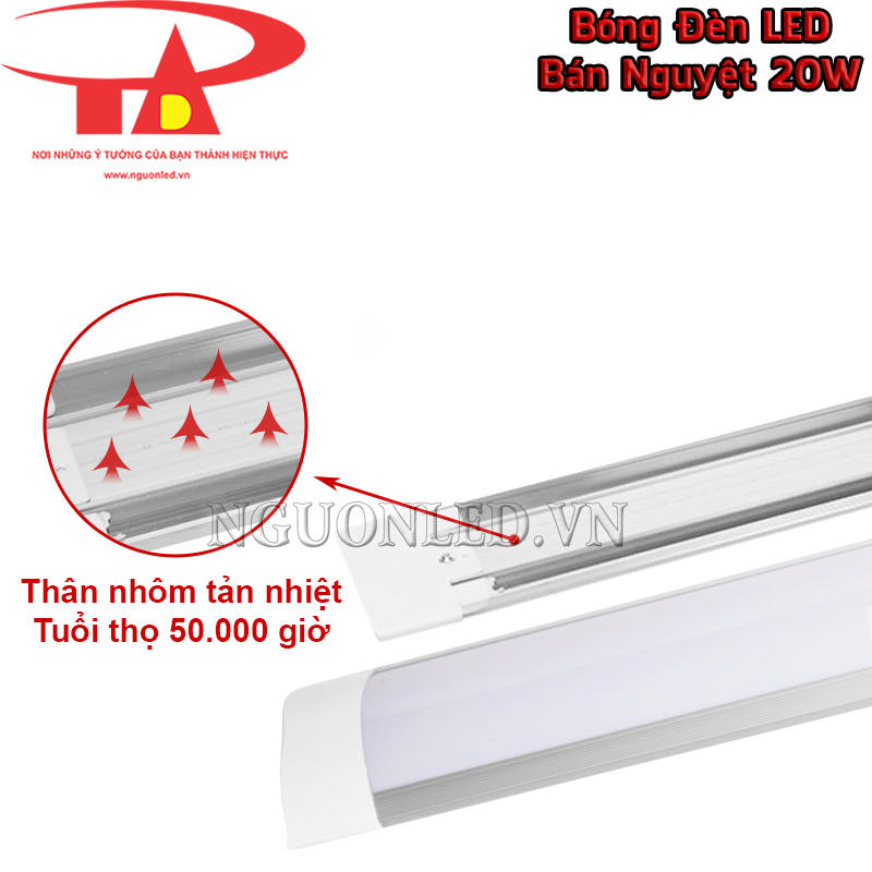 Đèn tuýp LED bán nguyệt 20W thân nhôm nguyên khối tản nhiệt tốt, duy trì tuổi thọ 50.000h