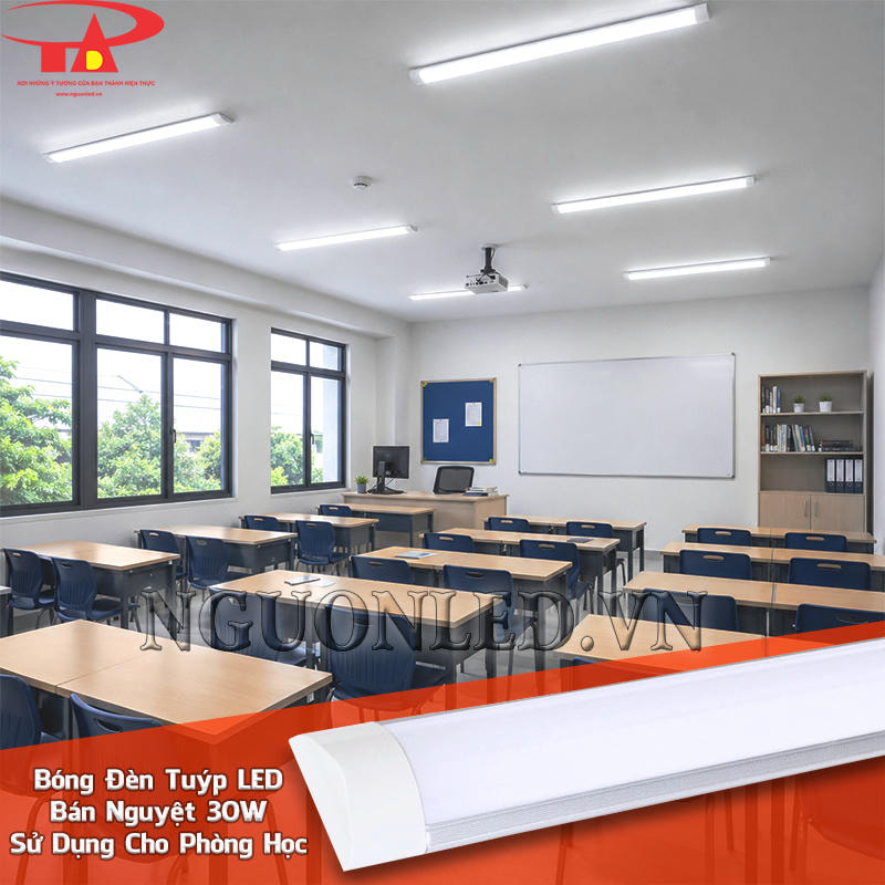 Đèn tuýp LED bán nguyệt 30W chiếu sáng phòng học nhỏ theo dãy bàn, hỗ trợ hoạt động đọc và viết