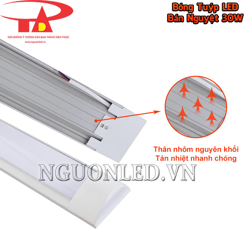 Bóng tuýp LED bán nguyệt 30W dùng thân nhôm nguyên khối để giữ kết cấu và hỗ trợ truyền nhiệt khi hoạt động